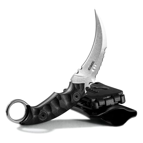 Dispatch Black Karambit Tactical Fixed Blade Knife, 5Cr15Mov Steel, G10 Handle, Kydex Sheath, Outdoor Survival & Camping