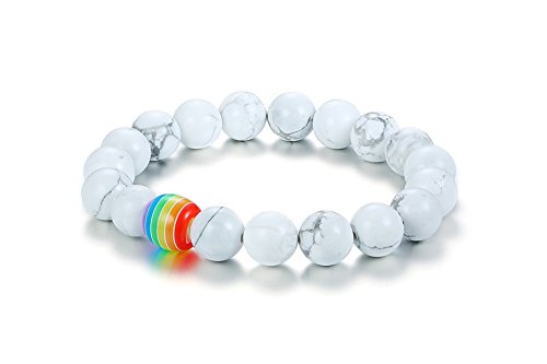 Rainbow LGBT Pride Bracelet - Titanium Stainless Steel & White PU Leather