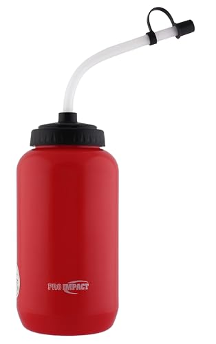 Pro Impact Red Squeezable Water Bottle 35.5 oz with Bendable Long Straw - BPA Free
