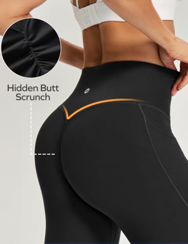 Ewedoos Medium Black Scrunch Butt Lifting Yoga Leggings with Pockets for Women