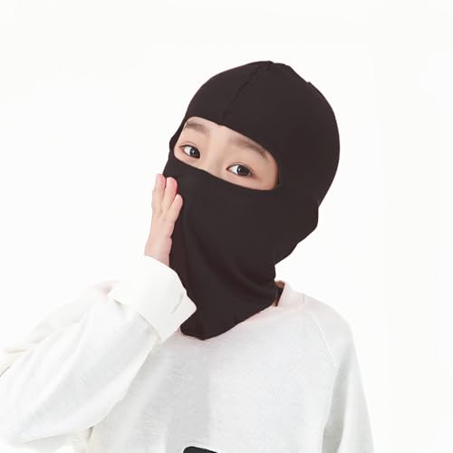 Kids Windproof Balaclava Face Mask - Lightweight Neck Gaiter - Black 4-7Y
