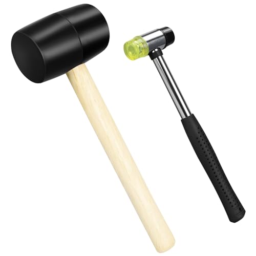 2pcs Mallet Set, 16oz & 25mm Double-Faced Soft Rubber Mallet, for Flooring, Woodworking, Furniture Repair