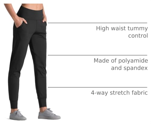 Dragon Fit Women's Black Medium Joggers with Pockets - High Waist Tapered Workout Pants