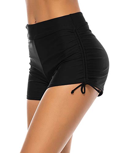 X-Small Women's High Waist Black Swim Shorts - Lecieldusoir Bathing Suit Bottoms