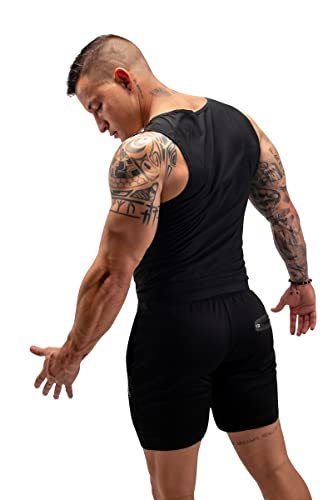 Men's Sauna Vest Sweat Tank Top - Compression Waist Trainer, Solid Black, Large-X-Large