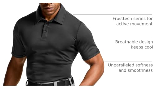 CQR Men's Large Black Quick Dry Tactical Polo Shirt - Breathable Outdoor Golf & Activewear