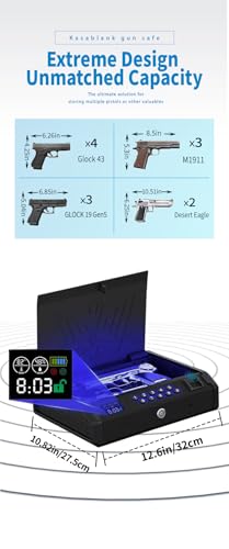 Gun Safe for Pistols - Biometric Fingerprint & Digital Unlocking, LCD Display