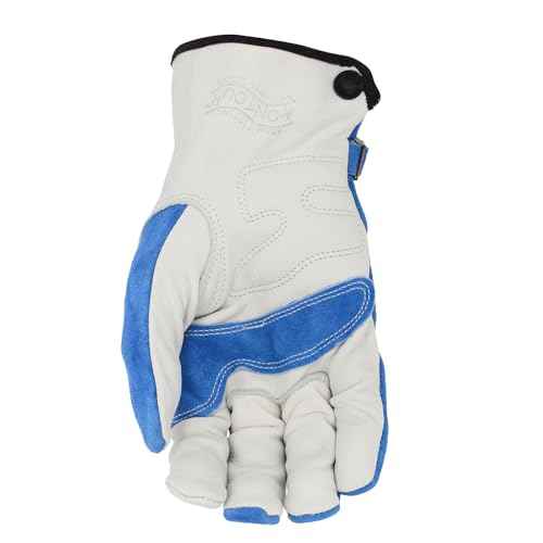Caiman Premium Top Grain Cowhide Leather Driver Gloves, Split Cowhide Back, Kontour Design, Blue/White, Large (1302-5)