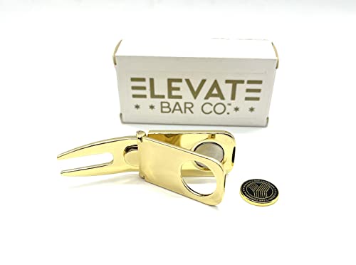 Magnetic Golf Club Holder Tool with Divot & Marker - Gold