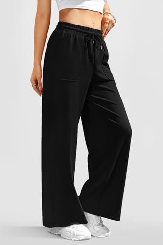 ALIMASHA Wide Leg Cotton Lounge Sweatpants Women Large Black Travel Pants