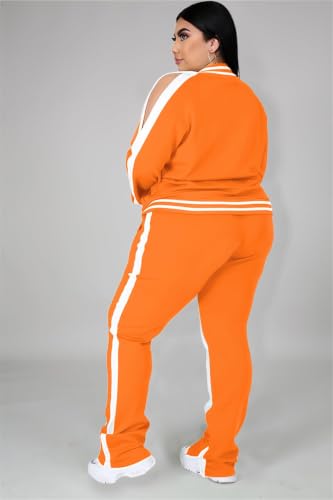 Hooreatee Women's Plus Size Orange Jogging Suit 4X-Large Track Jacket & Sweatpants Set