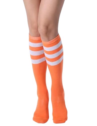 Athletic Knee High Socks - Orange & White Stripe - 1 Pair