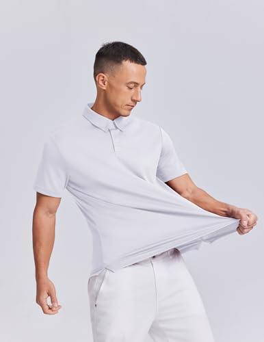 PINSPARK Men's Short Sleeve Golf Polo Shirt - Quick Dry Collared Shirt, Large White
