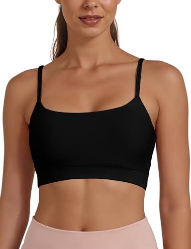 Sports Bra for Women - U Neck Adjustable Spaghetti Strap Workout Bra with Removable Cups - Medium / U-Black