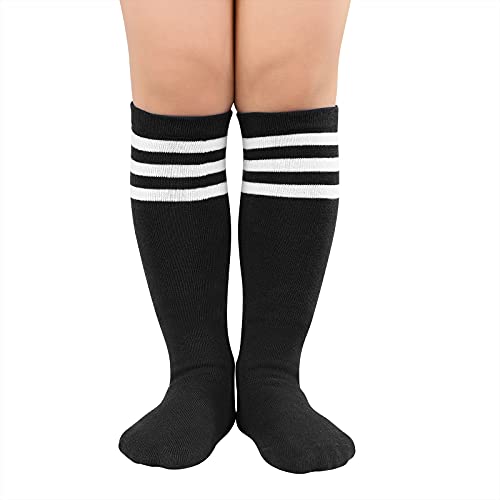 Youth Knee High Athletic Soccer Socks - 2 Pack Black & White (3-6 Years)