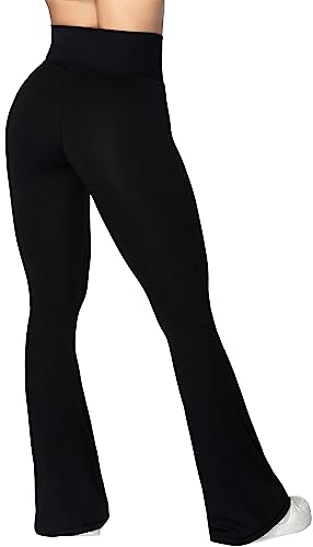 Sunzel Flare Leggings for Women, Crossover Yoga Pants with Tummy Control, 34in Inseam, Medium, Black