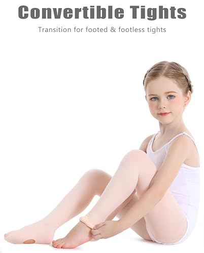 Convertible Ballet Tights for Girls - Ultra Soft, Ballet Pink, 6-8 Years