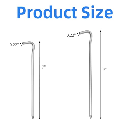 7" Tent Stakes, Heavy Duty Galvanized Ground Pegs 20 PCS - Oualhoo
