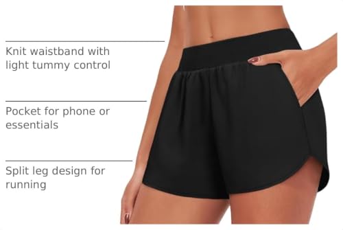 3'' Athletic Workout Running Shorts for Women - Black, Medium