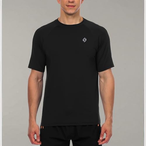 HODOSPORTS Men's Quick Dry Black Swim Shirt UPF 50+ Rash Guard Medium