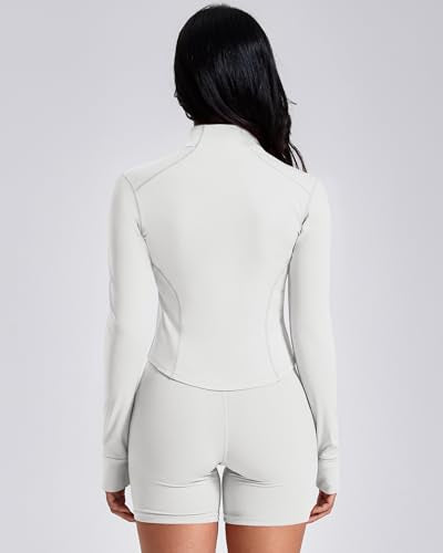 Lightweight Full Zip Workout Jacket for Women - White, Medium