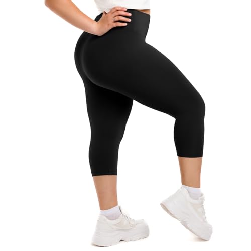Plus Size High Waist Capri Leggings for Women - 3X-Large Black