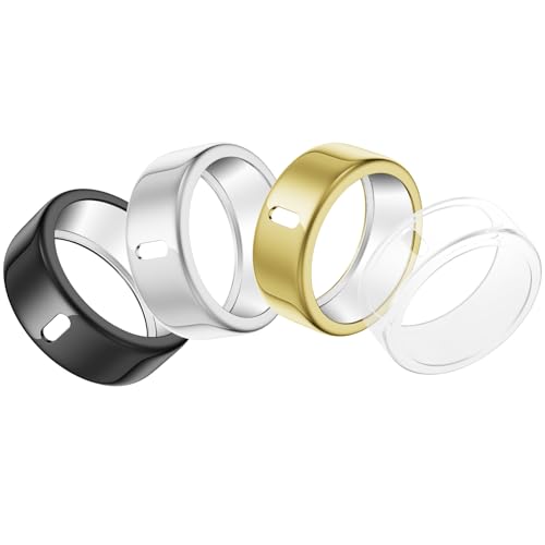 Oura Ring Cover - 4 Pack Metallic TPU Protector - Black, Clear, Silver, Gold - Size 8