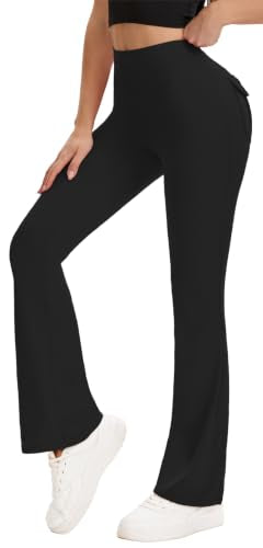 HiBwoBwo Women's Flare Leggings with Pockets High Waist Butt Lift Yoga Pants – Black XL