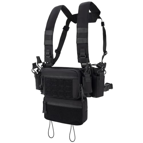 Tactical Chest Rig with Magazine Pouches & Dangler Pouch - Black