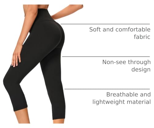 High Waisted Capri Leggings for Women - Soft Yoga Pants - Black, L-XL