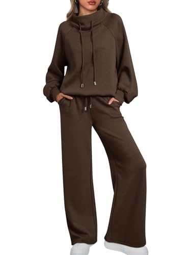 AUTOMET Women’s Mock Neck 2-Piece Lounge Set – Coffee Medium