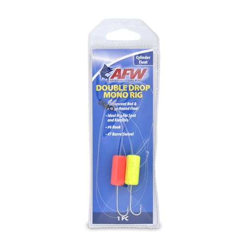 Double Drop Mono Rig - 45 lb Clear Line with Fluorescent Floats & Hooks - Cylinder Floats