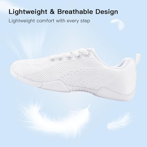 Stelle Breathable Knit Cheer Shoes for Girls and Women - White, Size 7