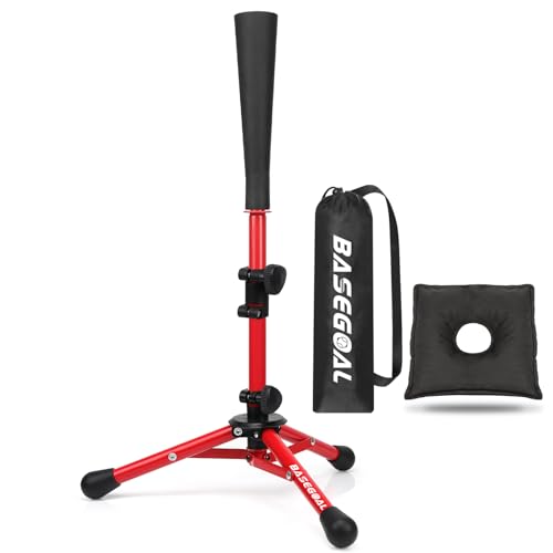 Portable Baseball Tee with Sandbag - Adjustable Height Red Kids Tee