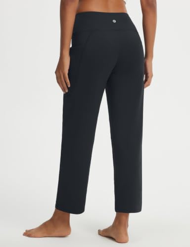Baleaf Women's 25" Black Yoga Pants with Pockets - Large, Wide Leg, High Waist, Ankle-Length, Travel & Casual Wear