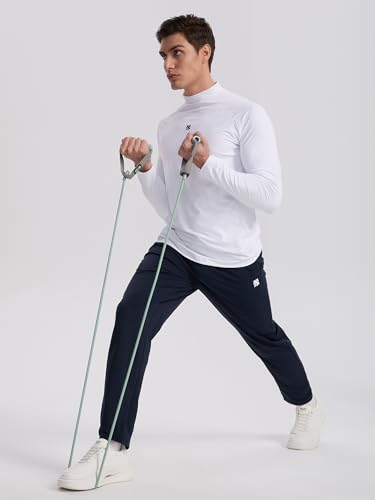 Mens Long Sleeve Turtleneck Workout Shirt - Moisture Wicking - White, Small