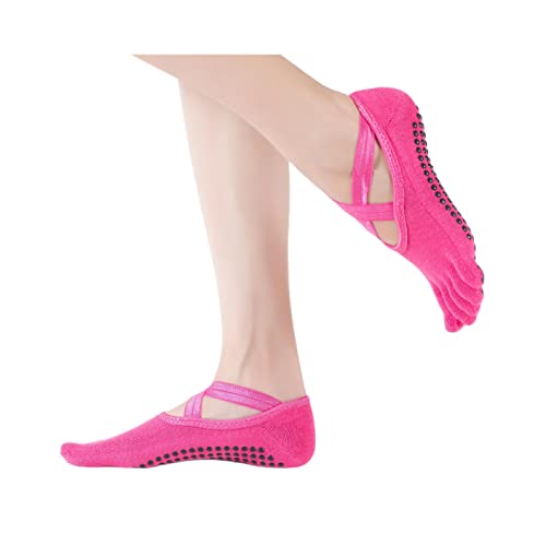 Women's Full Toe Yoga Socks with Grips - Backless, One Size - Rose (3 Pairs)