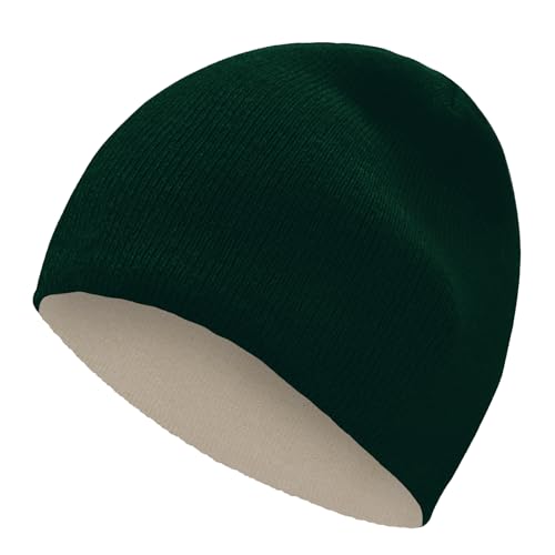 Thick Knitted Winter Beanie for Men & Women - Beige/Dark Green