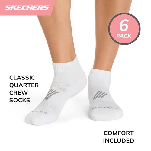 Skechers Women's Performance Quarter Crew Socks 6-Pack White / 9-11