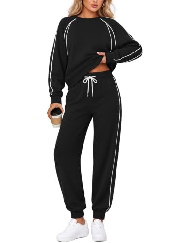 Yousify Women's 2-Piece Sweatsuit Set Black Small Athletic Tracksuit