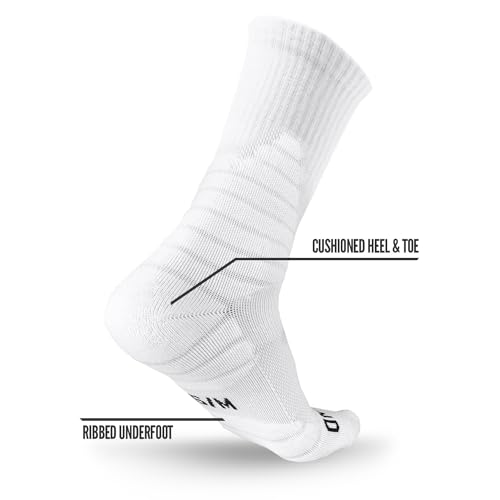 NXTRND Large White Compression Sports Crew Socks for Men - Athletic Cushion Socks for Basketball, Football & Running