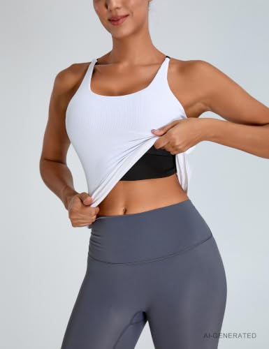 Open Back Tank Top with Built-in Bra - X-Large White