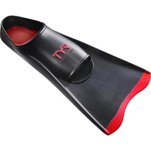 TYR Crossblade Fins 2.0 Short Blade Durable Natural Rubber Swim Flippers - Black/Red, Medium