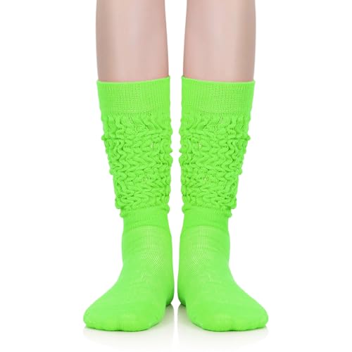 Neon Slouch Socks for Women - 80s 90s Style Knee High Scrunch Socks - Green