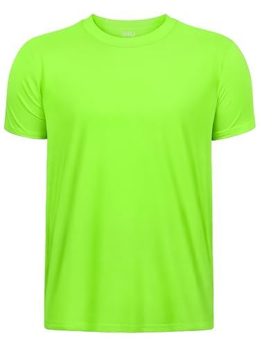 Boys Neon Rash Guard - Dry Fit UPF50+ Short Sleeve Shirt - Neon Green, 10-12 Years