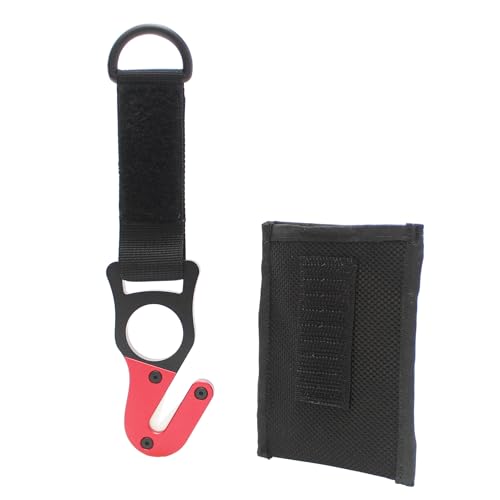 DiveTec Black Red Aluminum Line Cutter with Interchangeable Ceramic Blades & Sheath