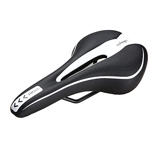 Bike Saddle Seat with Center Hole, Thick Padding - Black/White, Comfort for MTB & Road Bikes