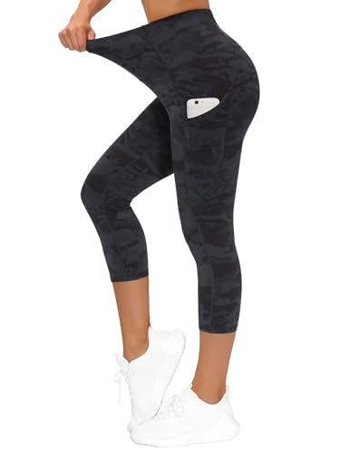 Women's Thick High Waist Capris Yoga Pants Workout Leggings - Z-capris Camo, Large