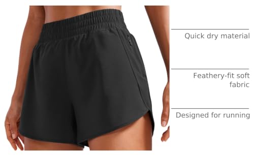High Waisted Dolphin Athletic Shorts 3" with Zip Pocket for Women
