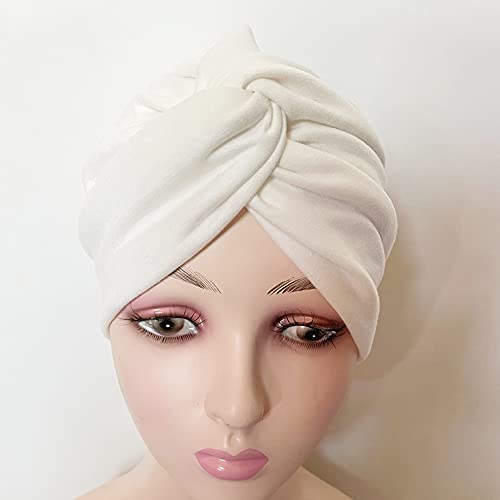 White Chemo Sleep Turban Wrap Cap Hat for Cancer Patients - One Size